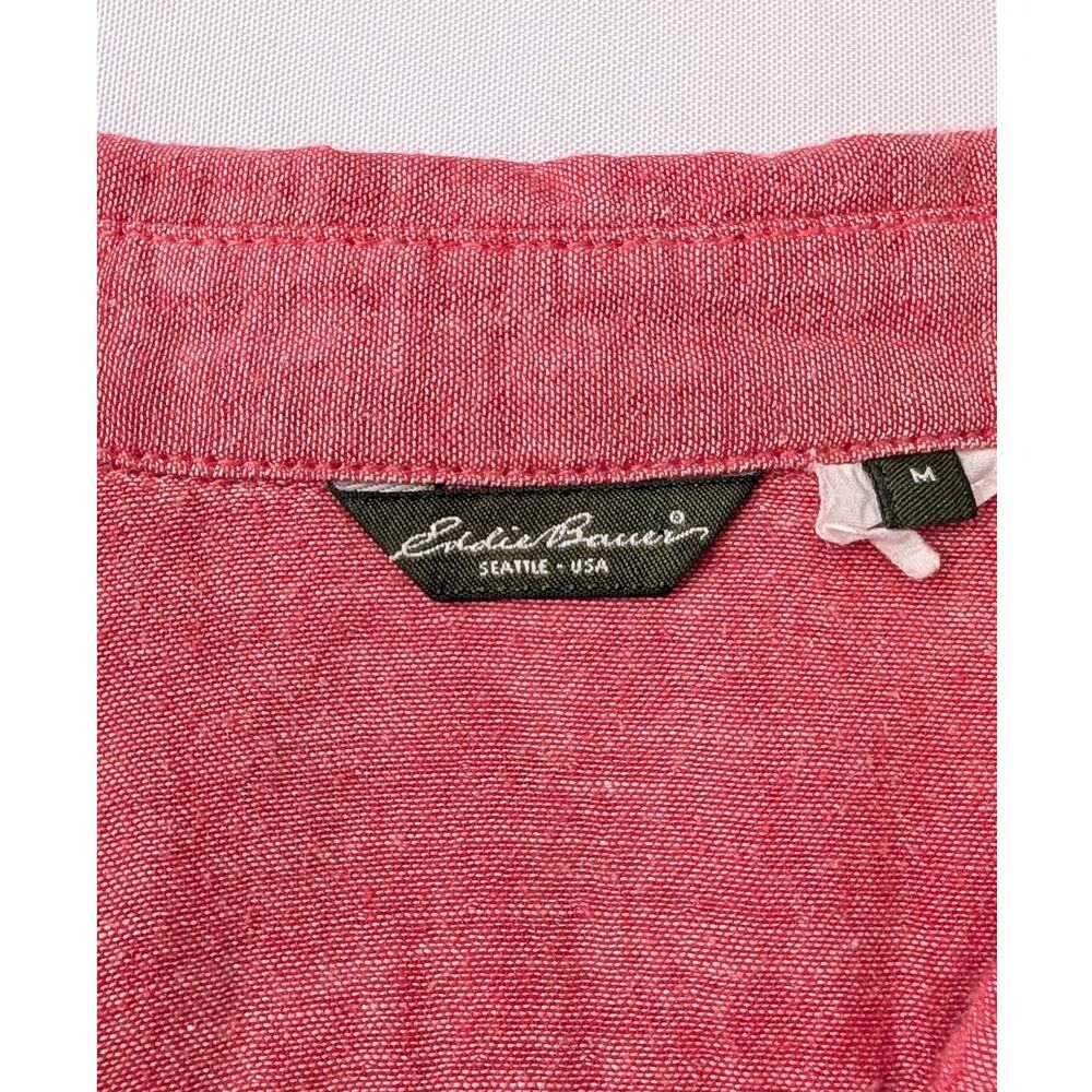 Eddie Bauer Linen Blend Button Down Roll Tab Top M Pink Lightweight Coverup